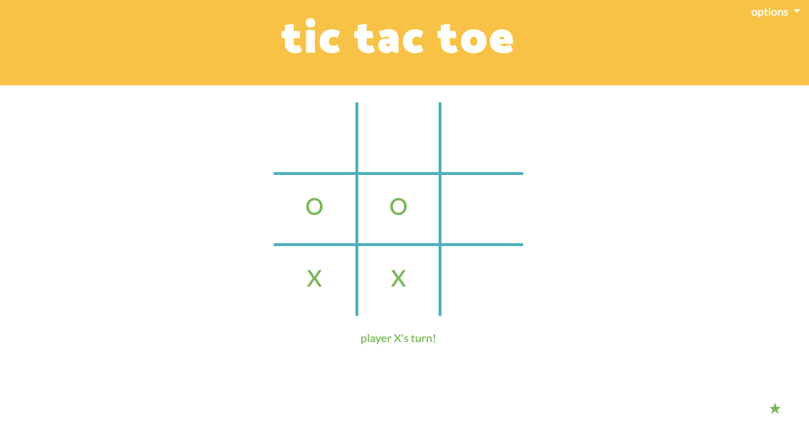 screenshot of tic tac toe game